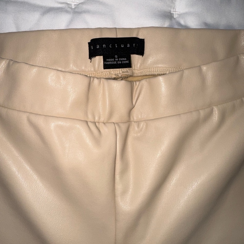 Sanctuary Cream Faux Leather Flare Cropped Pants